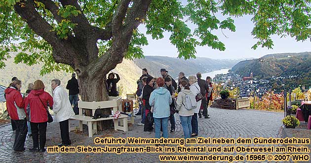 Mittelrhein-Blick ins Rheintal auf Oberwesel und die Schnburg am Grnderrodehaus und Sieben-Jungfrauen-Blick am Rheinburgenweg bzw. Rheinhhenweg.